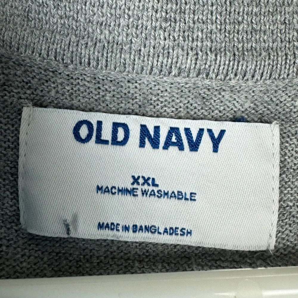 Old Navy Men Grey Long Sleeve Polo Sweater Cotton Pullover Knit XXL Fall Outdoor